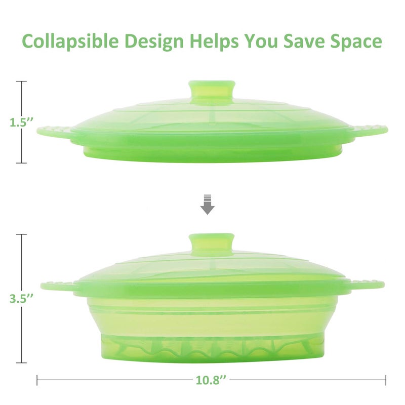 EuChoiz Microwave Steamer Cooker Collapsible Bowl-Silicone Steamer Cookware with Handle Lid for Vegetables Fish Prep Meal Food with Removable Rack BPA Free, Easy to Store, Freezer & Dishwasher Safe, Green - Image 2
